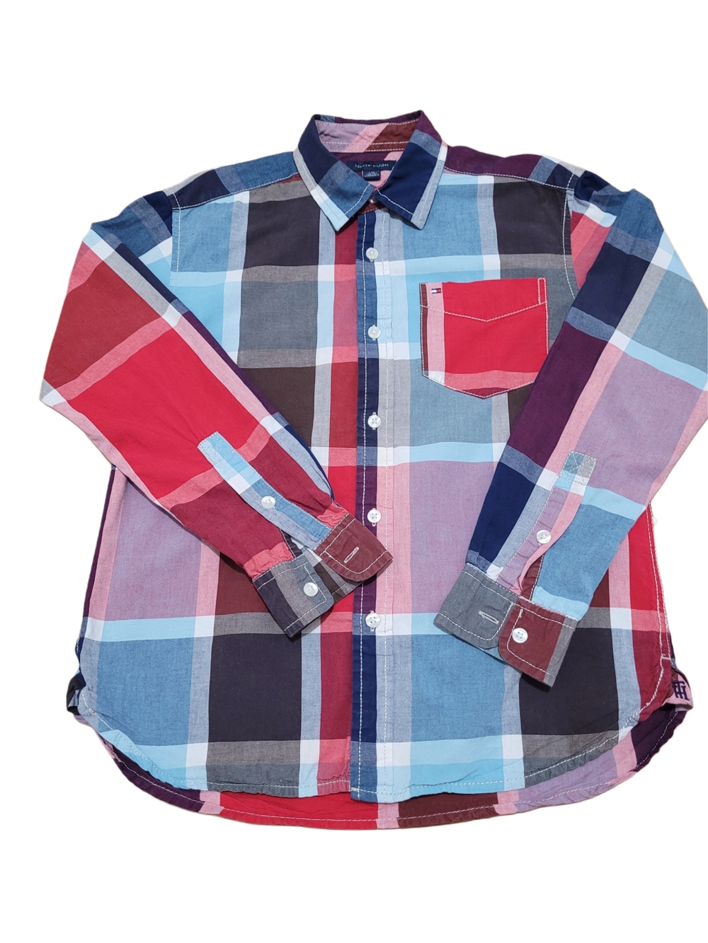 Tommy Hilfiger Boys Multicolor Plaid Button-Down Shirt - Red, Blue & Purple